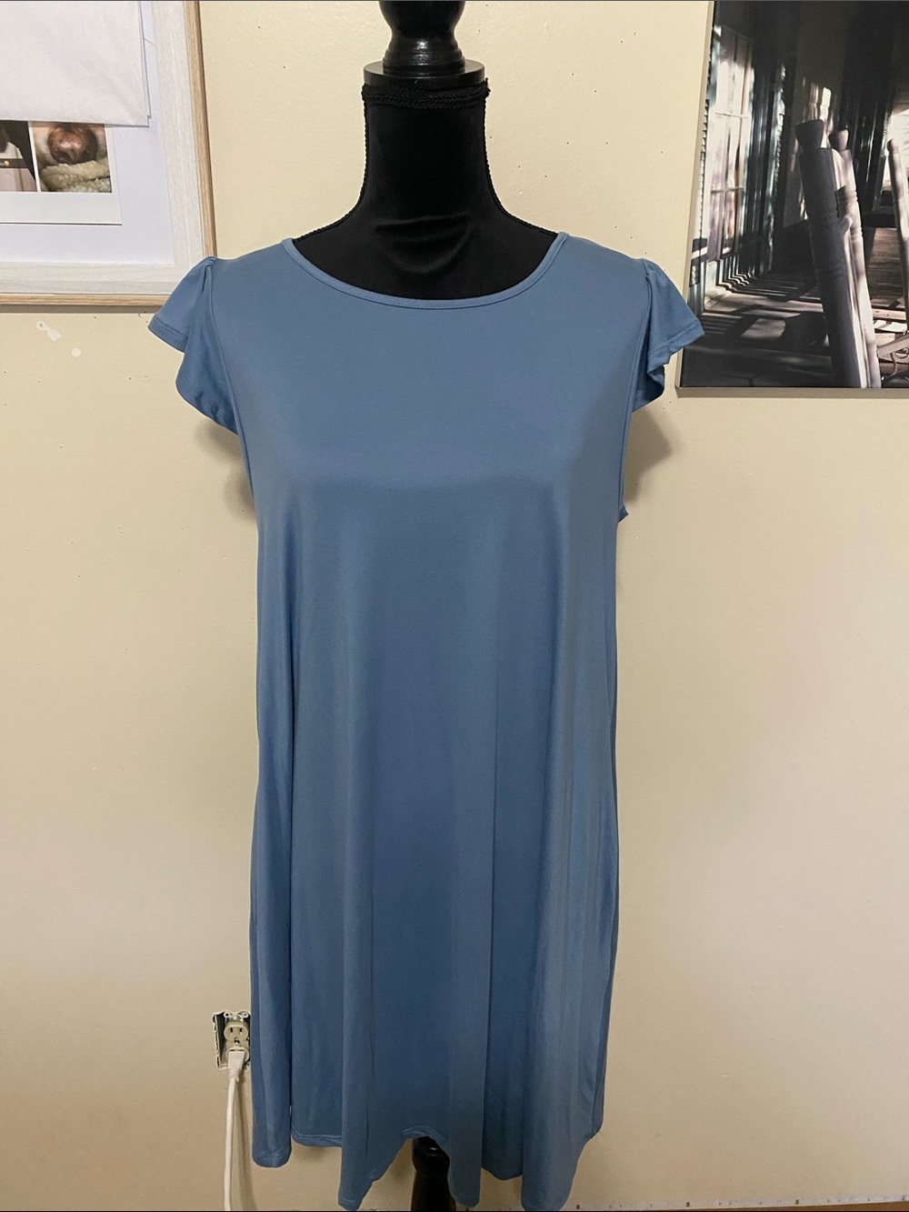 Ninexis Slate/Light Blue Short Sleeve Swing Dress Pockets Sz XL NWT